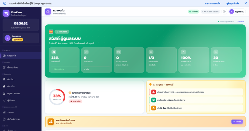 EduCare — ระบบเช็คนักเรียนประจำวัน