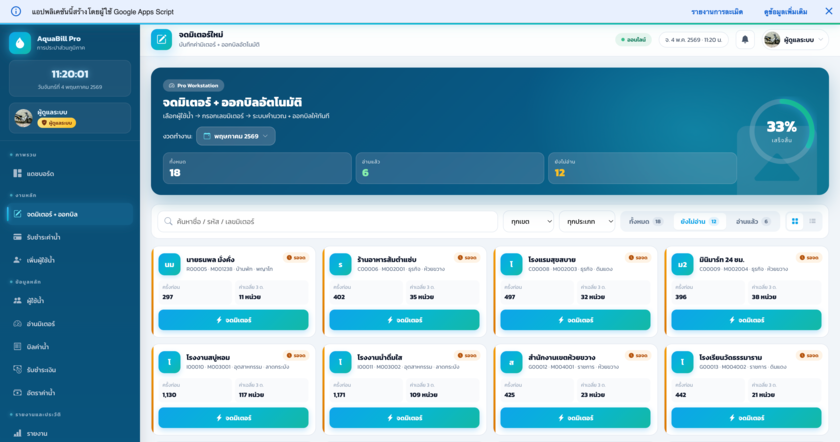 AquaBill Pro  ระบบจัดเก็บค่าน้ำ